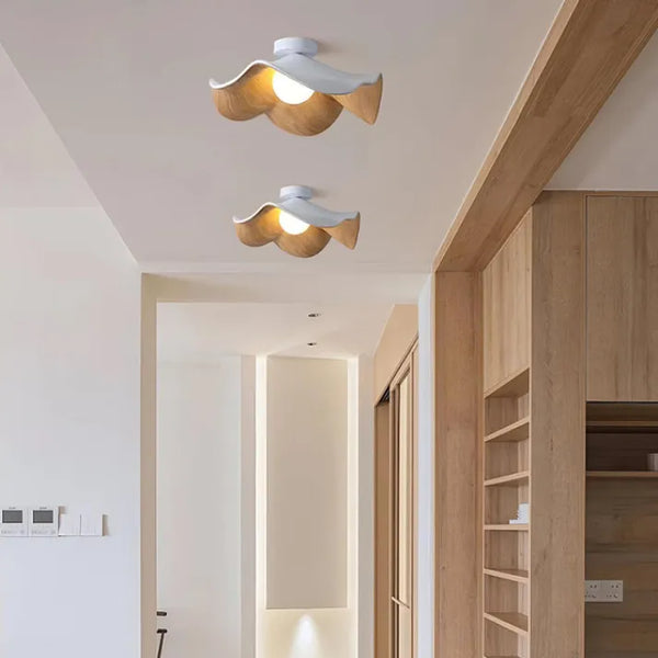 Scandinavische Houten Lotus Plafondlamp - plafondlamp - zijaanzicht
