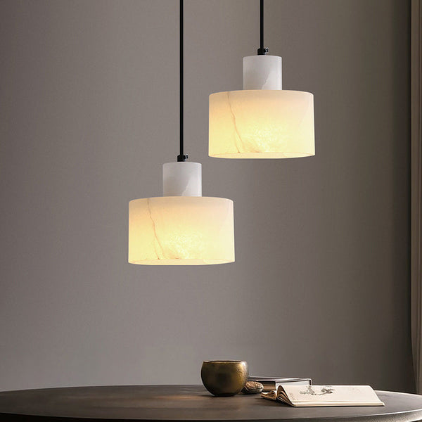Scandinavische Eenvoudige Hanglamp In Wit Marmer - hanglampen - sfeerbeeld
