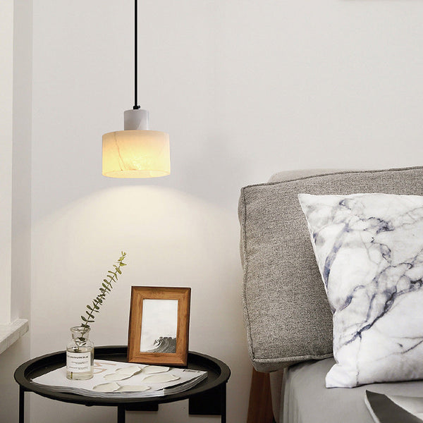 Scandinavische Eenvoudige Hanglamp In Wit Marmer - hanglampen - detail