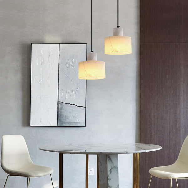 Scandinavische Eenvoudige Hanglamp In Wit Marmer - hanglampen - in de kamer