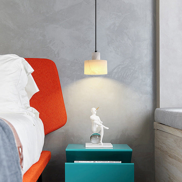 Scandinavische Eenvoudige Hanglamp In Wit Marmer - hanglampen - zijaanzicht