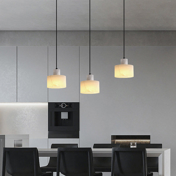 Scandinavische Eenvoudige Hanglamp In Wit Marmer - hanglampen - close-up