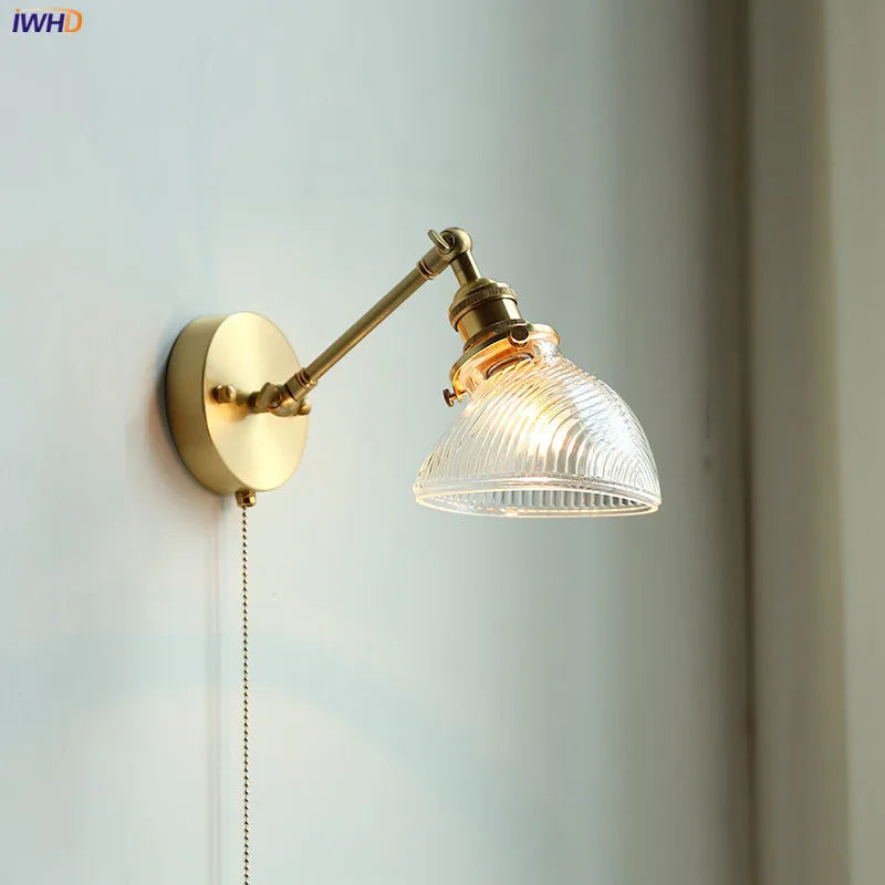AuroraLux Nordic Wall Lamp – Modern Copper Wall Lamp with Pull Switch & Glass Shade