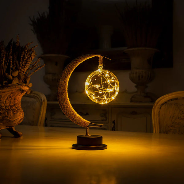 Betoverde Maanlamp Van Glas Met Warm Licht Voor Op De Tafel - tafellampen - close-up