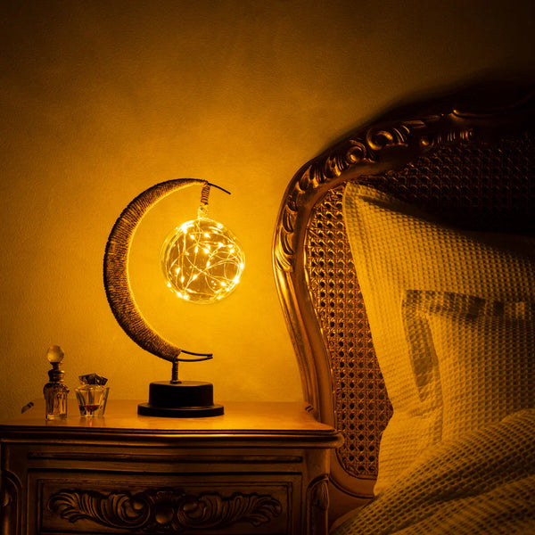 Betoverde Maanlamp Van Glas Met Warm Licht Voor Op De Tafel - tafellampen - verlicht