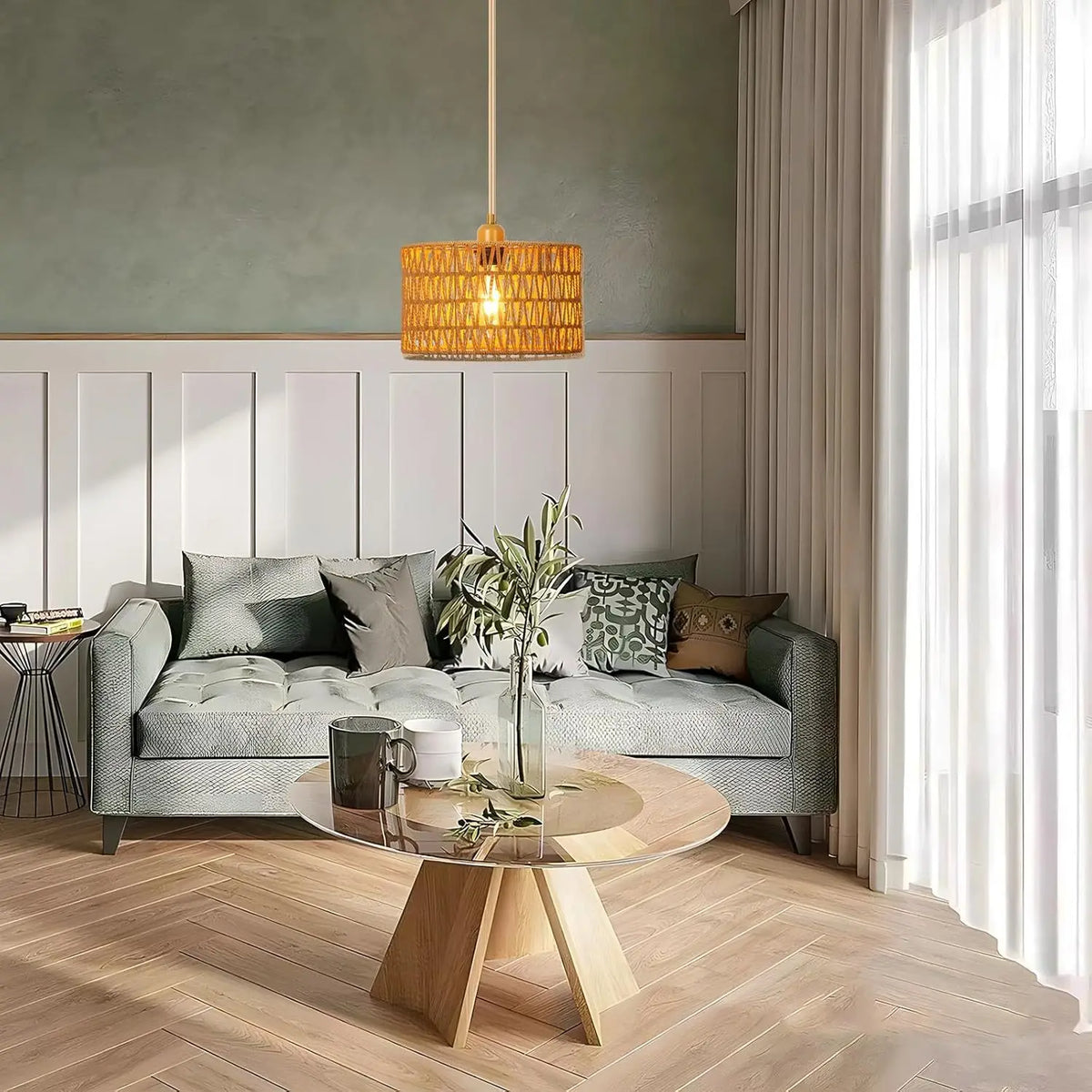 NaturaRiet Rieten Hanglamp – Authentieke Sfeer in een Modern Jasje - hanglampen - zijaanzicht