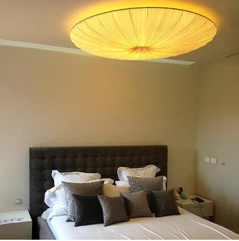 Wabi-Sabi Luxe Stoffen LED Plafondlamp – Minimalistische Rond Vliegende Schotel Hanglamp - hanglampen - gemonteerd