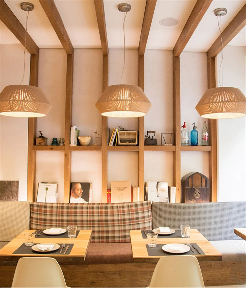 BonLumi Naturé – Retro Bonbon Hanglamp van Henneptouw en Rotan - hanglampen - in de kamer
