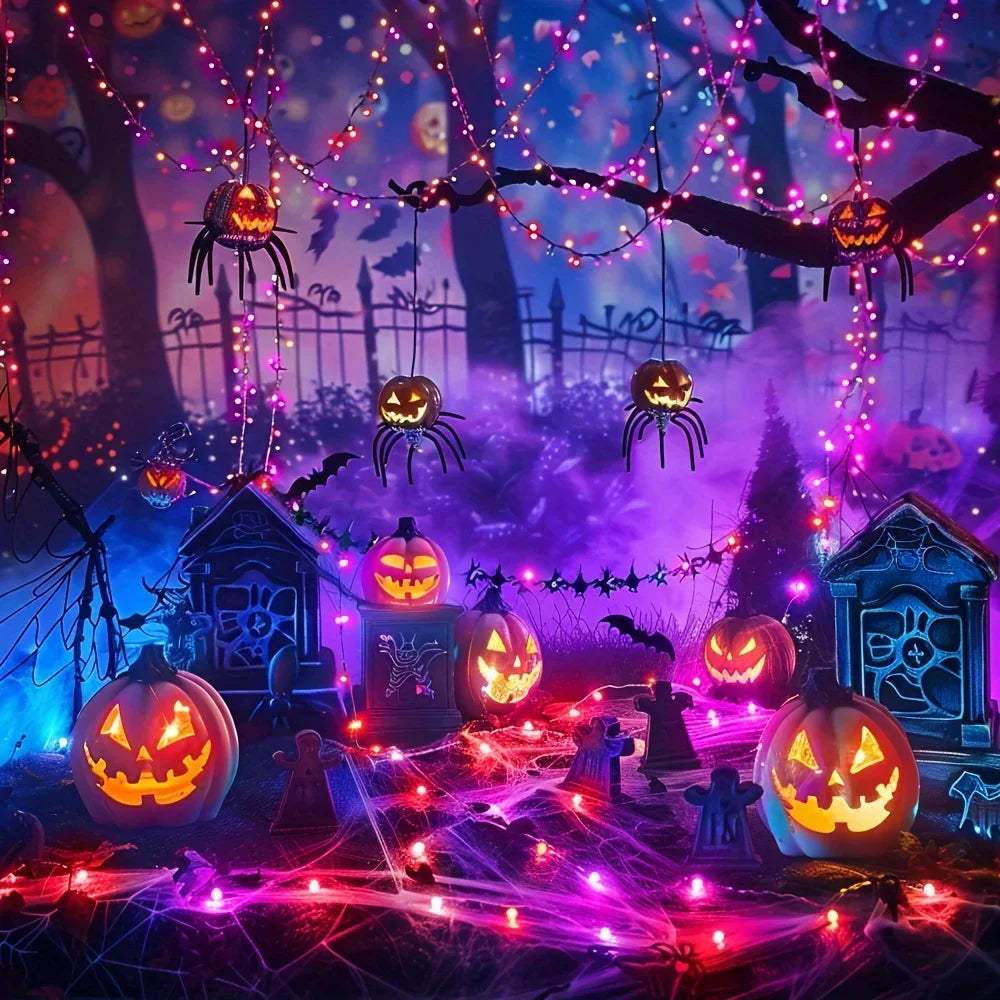 GLOWSPELL – Halloween LED Sfeerverlichting 100/200 LEDs met Zwarte Draad - buitenverlichting - gemonteerd