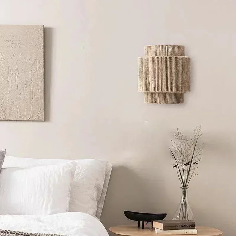 MORI GLOW Handgemaakte Hennep Touw Wandlamp - wandlamp - sfeerbeeld