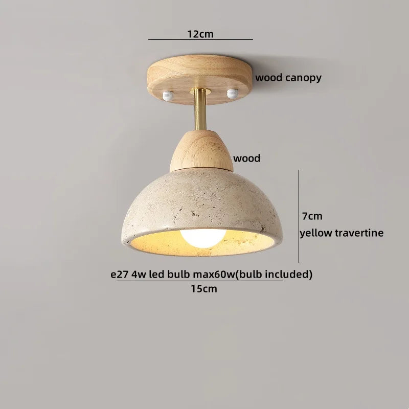 LumiSabi Travertine Natural Stone LED Ceiling Lamp – Modern Wabi-Sabi Lamp