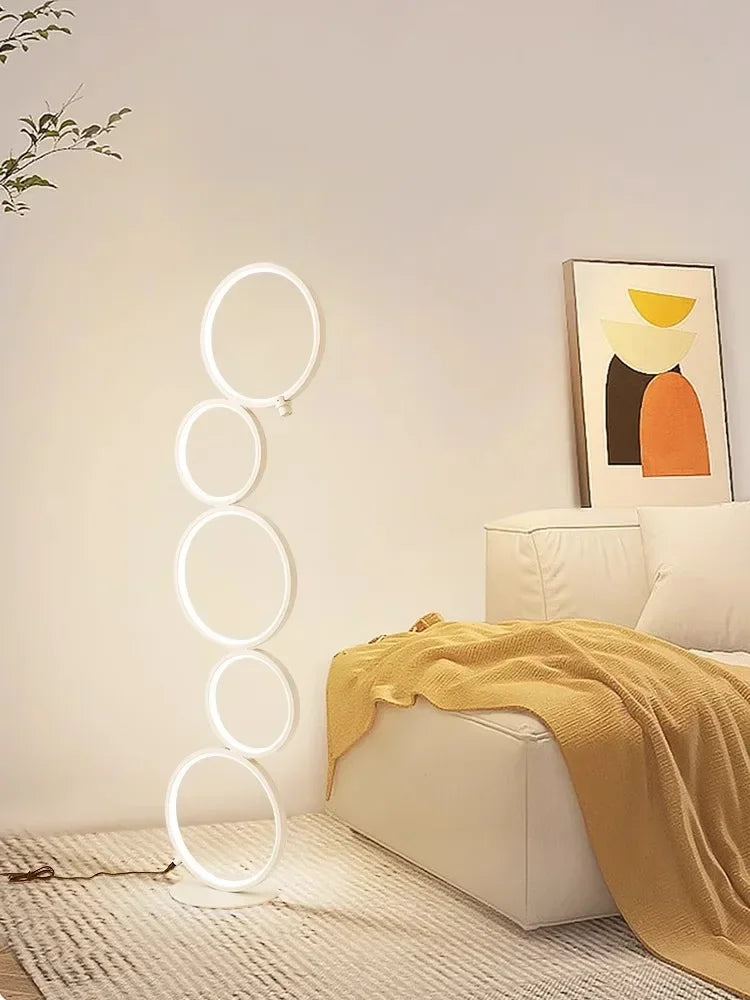 Luxe Nordic LED Vloerlamp – Dimbare 5-Ring Design - vloerlamp - zijaanzicht