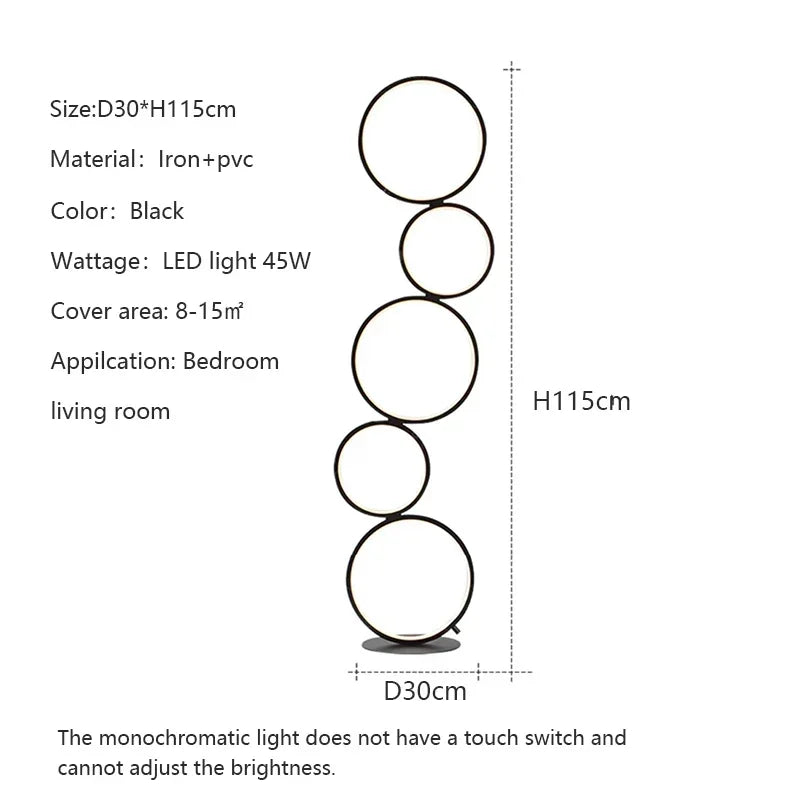 Luxurious Nordic LED Floor Lamp – Dimmable 5-Ring Design