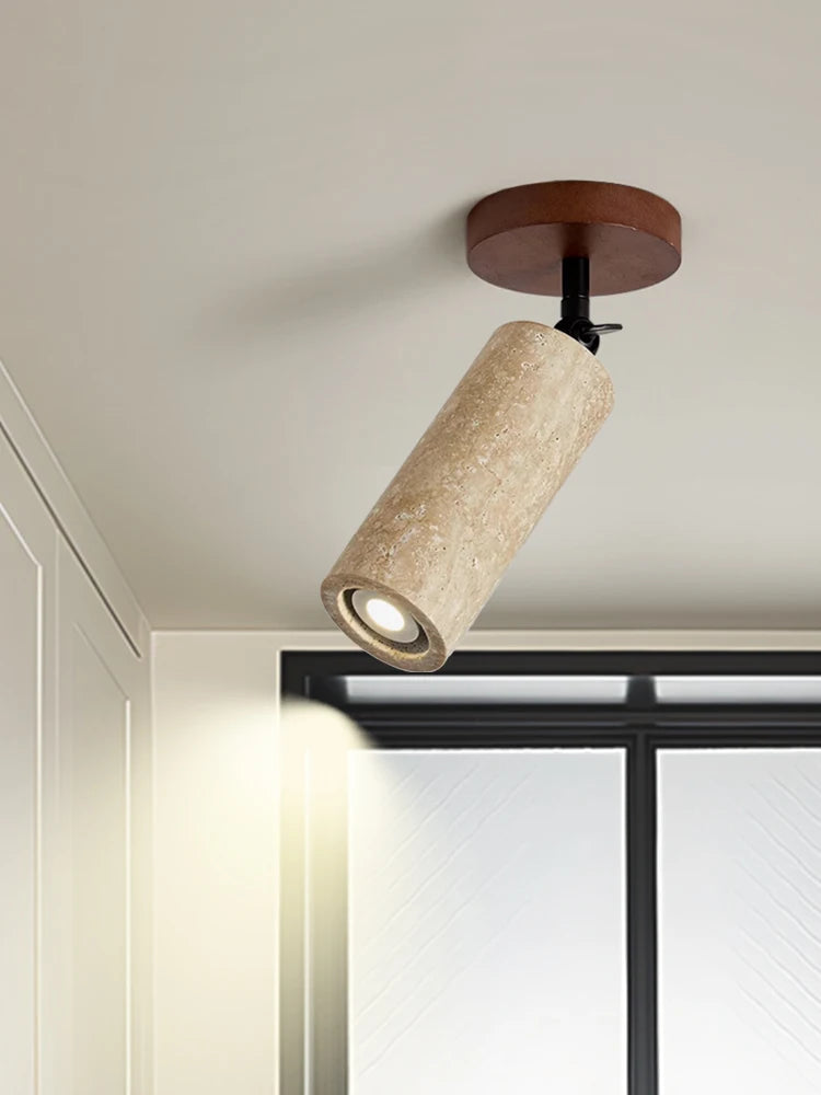 LumiSabi Travertin Natuursteen LED Plafondlamp – Moderne Wabi-Sabi Lamp - plafondlampen - detail
