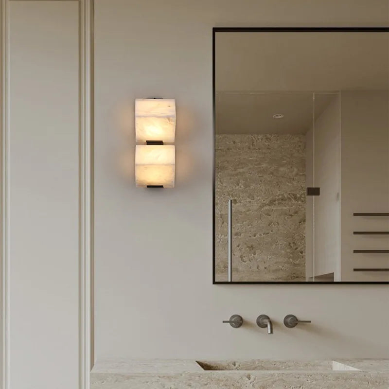 MarbleLuxe Nordic LED Wandlamp – Natuurlijke Marmeren Sfeerverlichting - wandlamp - sfeerbeeld