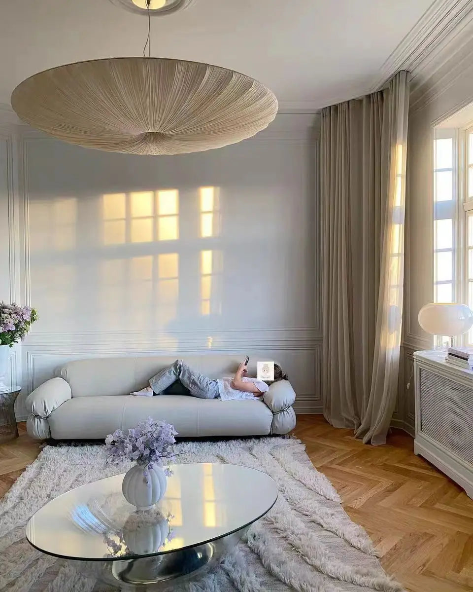 Wabi-Sabi Luxe Stoffen LED Plafondlamp – Minimalistische Rond Vliegende Schotel Hanglamp - hanglampen - afmetingen