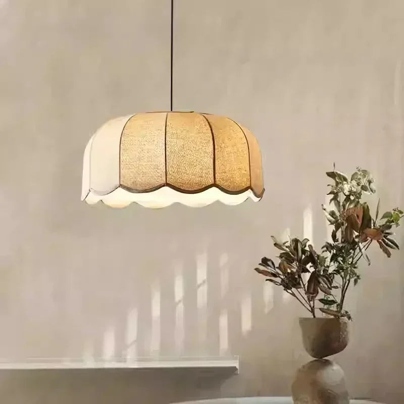 Nordic Wabi Glow – Minimalistische Wabi Sabi Linnen LED Hanglamp - hanglampen - zijaanzicht