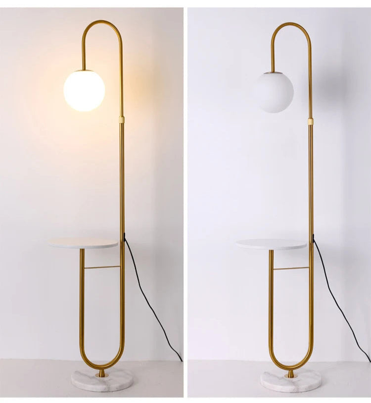 Nordic Luxe Vloerlamp met Marmeren Bijzettafel - vloerlamp - sfeerbeeld