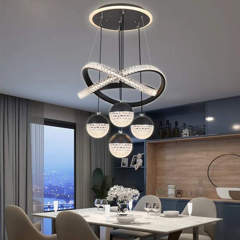 LumaCrest LED Hanglamp – Moderne Art Deco Sfeer voor Eetkamer en Woonruimte - plafondlamp - sfeerbeeld