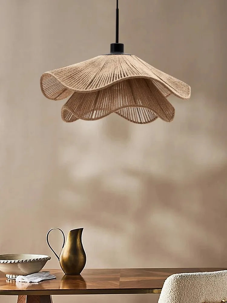 WabiRope Aura: Scandinavische Wabi Sabi Hennep Touw Hanglamp - hanglampen - sfeerbeeld