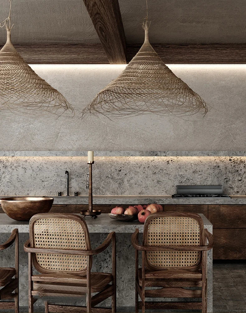“RattanAura Wabi-Sabi Hanglamp” – Japanse LED Pendel Lamp met Ratten-Design - hanglampen - close-up