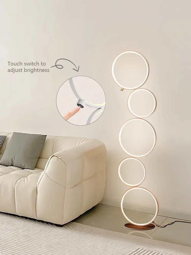 Luxe Nordic LED Vloerlamp – Dimbare 5-Ring Design - vloerlamp - close-up