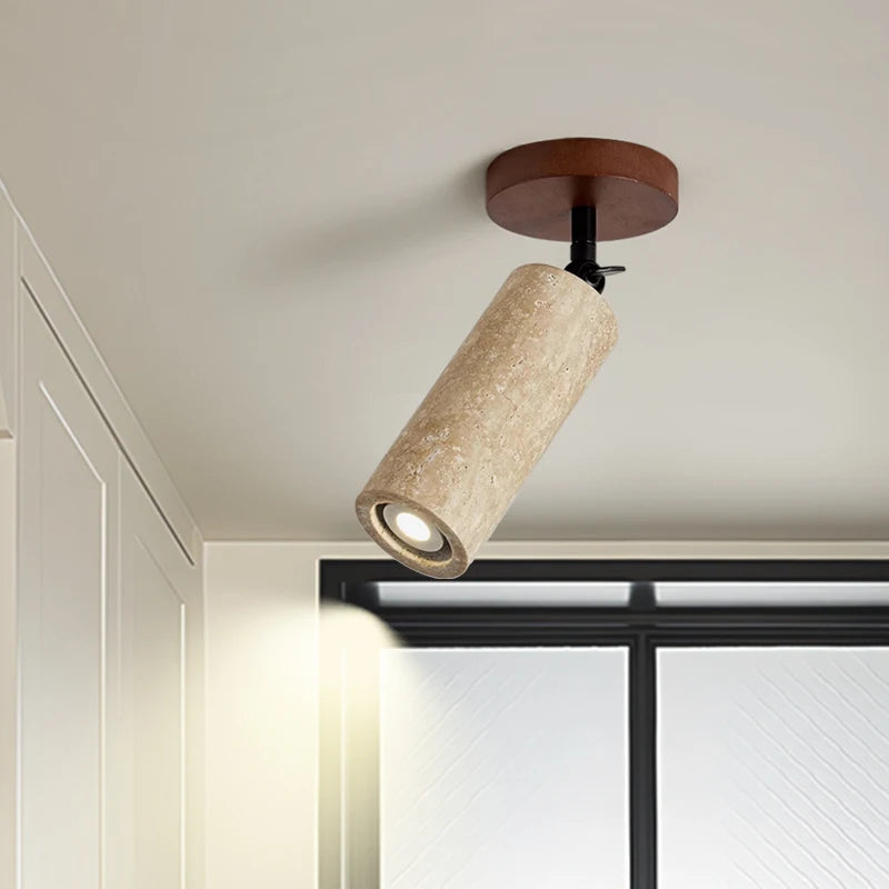 LumiSabi Travertin Natuursteen LED Plafondlamp – Moderne Wabi-Sabi Lamp - plafondlampen - detail