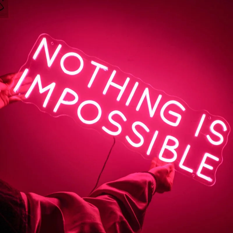 GlowInspire Aanpasbaar "NOTHING IS IMPOSSIBLE" Neon Bord - wandlamp - sfeerbeeld