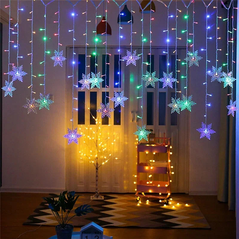 LumaSneeuw 4M LED Sneeuwvlok Gordijnverlichting – Kerst IJspegel Sfeerverlichting - buitenverlichting - gemonteerd