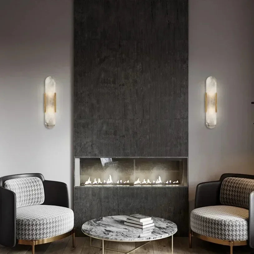 Luxe Marmeren Wandlamp – Modern Design met Stijlvolle Verlichting - wandlamp - close-up