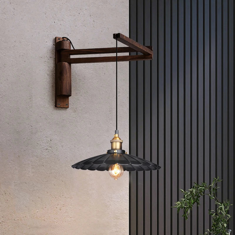 KoshiWood Japanese Wall Lamp – Solid Wood Bedside Lamp with Extendable Arm & Retro Nordic Design