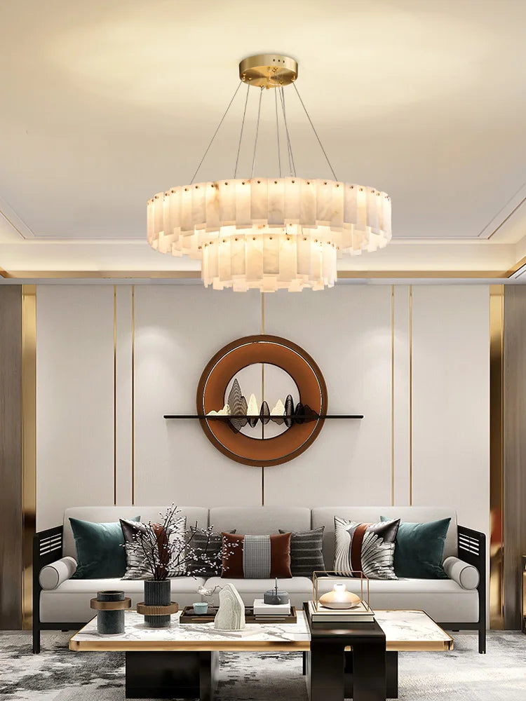 LumiMarble | Elegante Marmeren & Koperen Hanglamp - hanglampen - in de kamer
