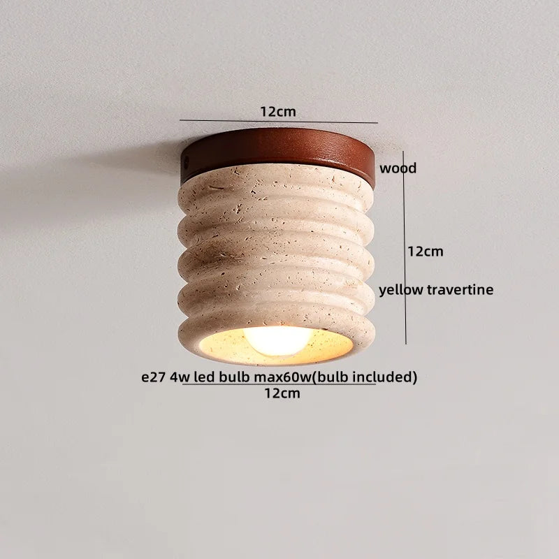 LumiSabi Travertin Natuursteen LED Plafondlamp – Moderne Wabi-Sabi Lamp - plafondlampen - in de kamer