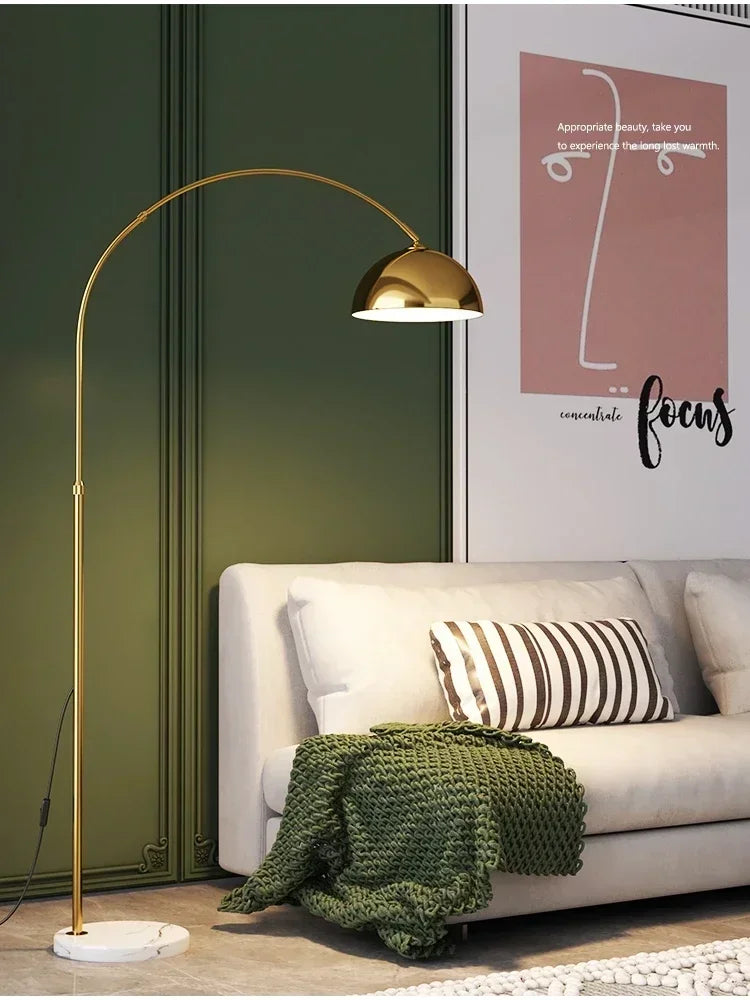Nordic Arc Luxe Vloerlamp – Minimalistische LED Staande Lamp met Marmeren Basis - vloerlampen - zijaanzicht