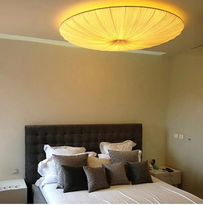 Wabi-Sabi Luxe Stoffen LED Plafondlamp – Minimalistische Rond Vliegende Schotel Hanglamp - hanglampen - gemonteerd