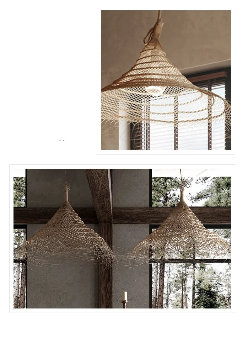 “RattanAura Wabi-Sabi Hanglamp” – Japanse LED Pendel Lamp met Ratten-Design - hanglampen