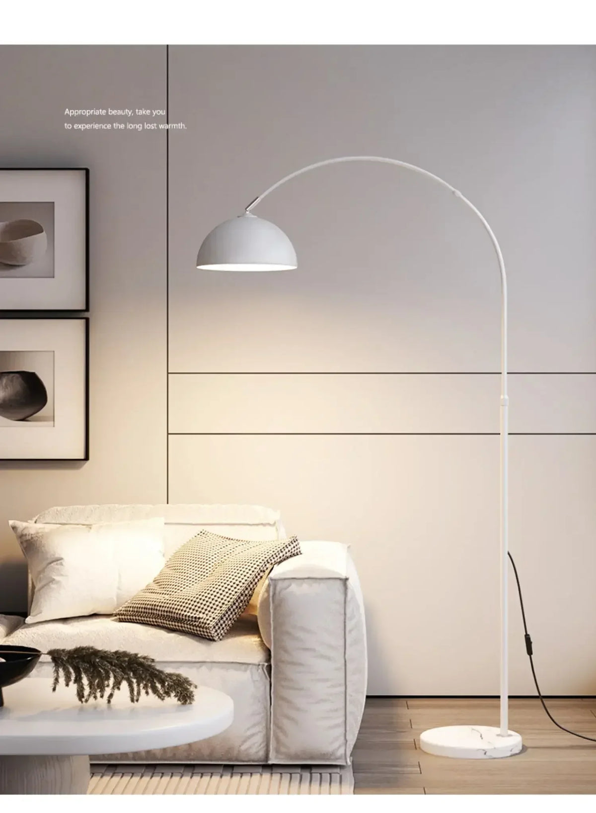 Nordic Arc Luxe Vloerlamp – Minimalistische LED Staande Lamp met Marmeren Basis - vloerlampen - in de kamer