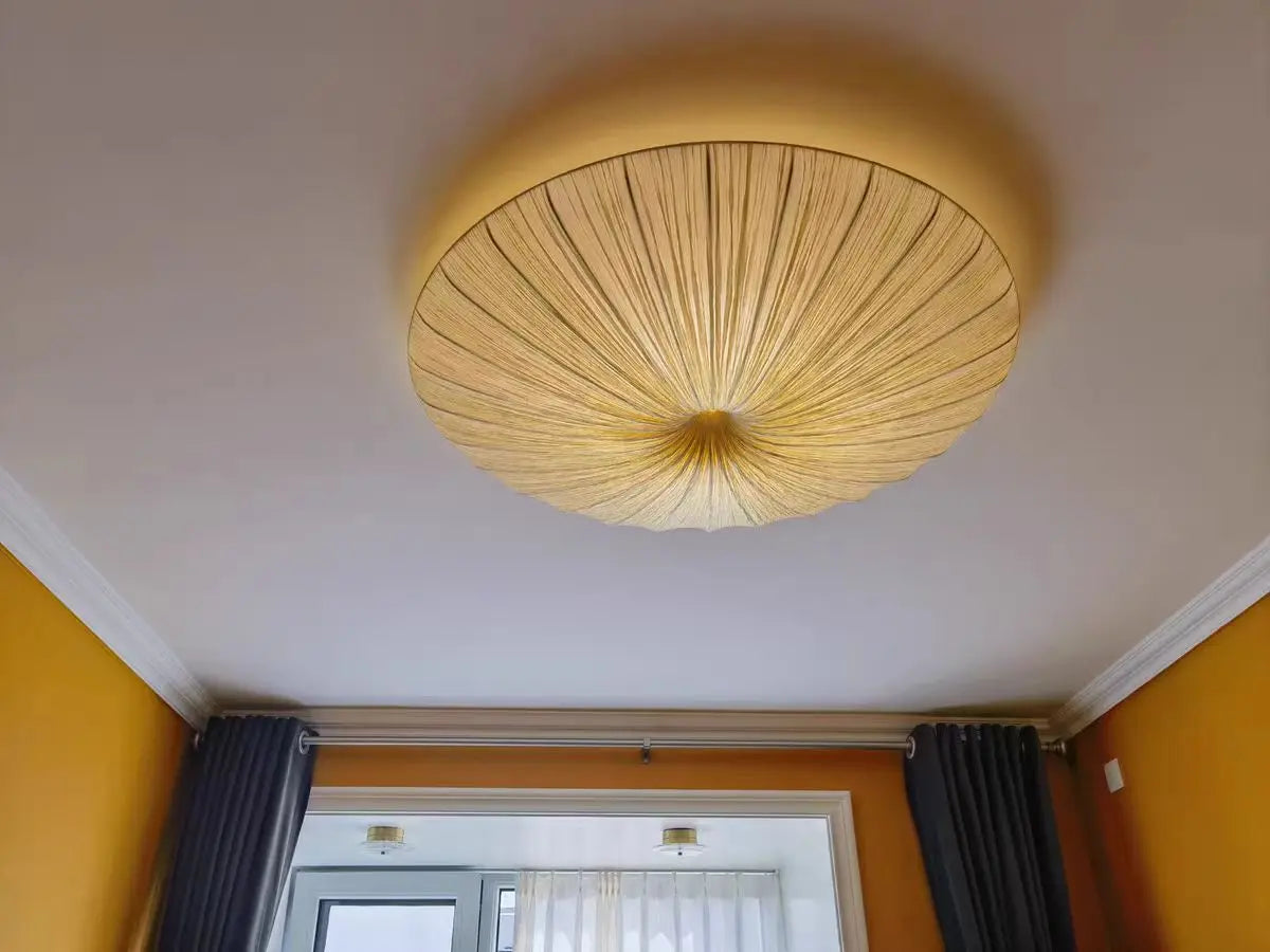 Wabi-Sabi Luxe Stoffen LED Plafondlamp – Minimalistische Rond Vliegende Schotel Hanglamp - hanglampen - verlicht