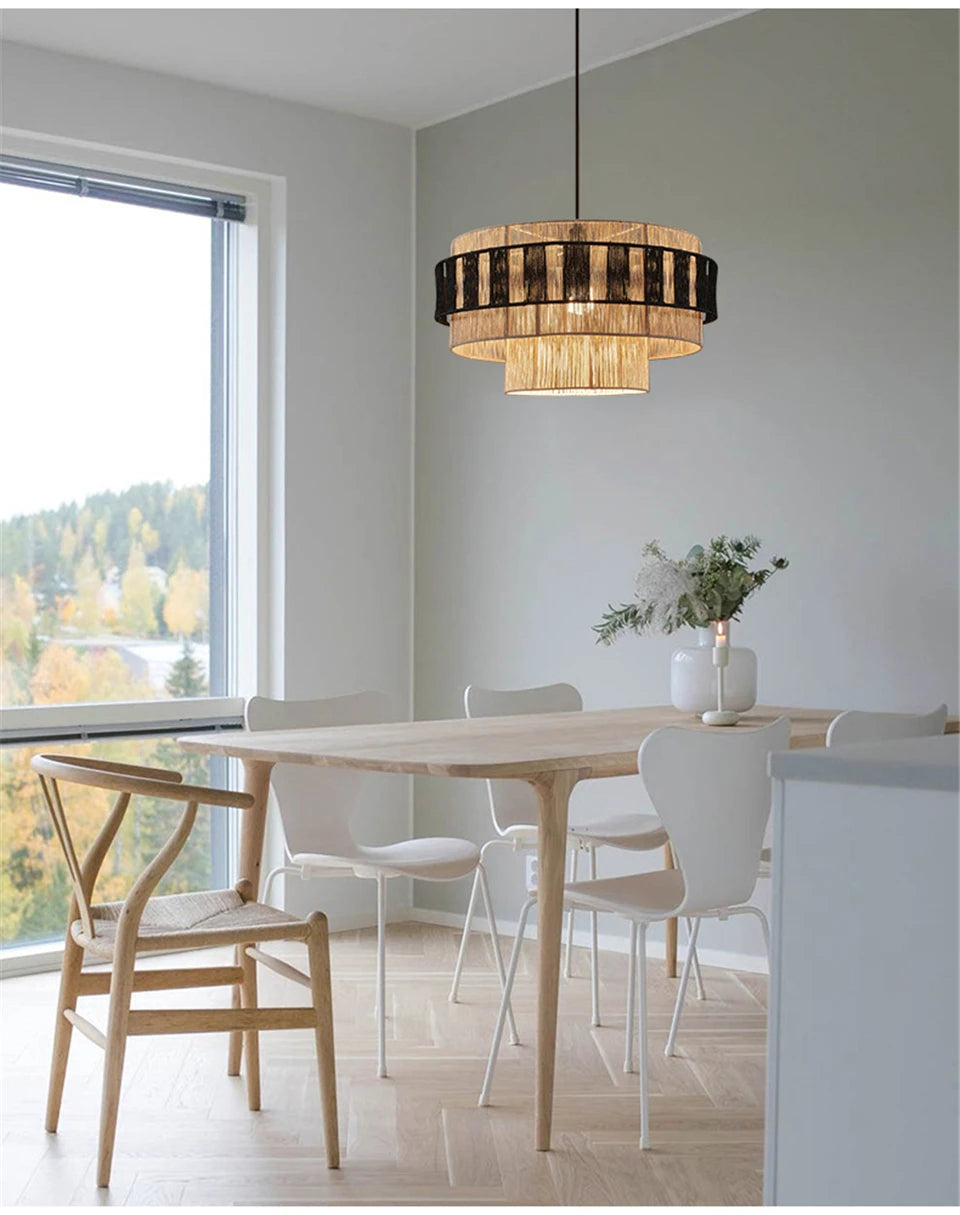 BonLumi Naturé – Retro Bonbon Hanglamp van Henneptouw en Rotan - hanglampen - zijaanzicht