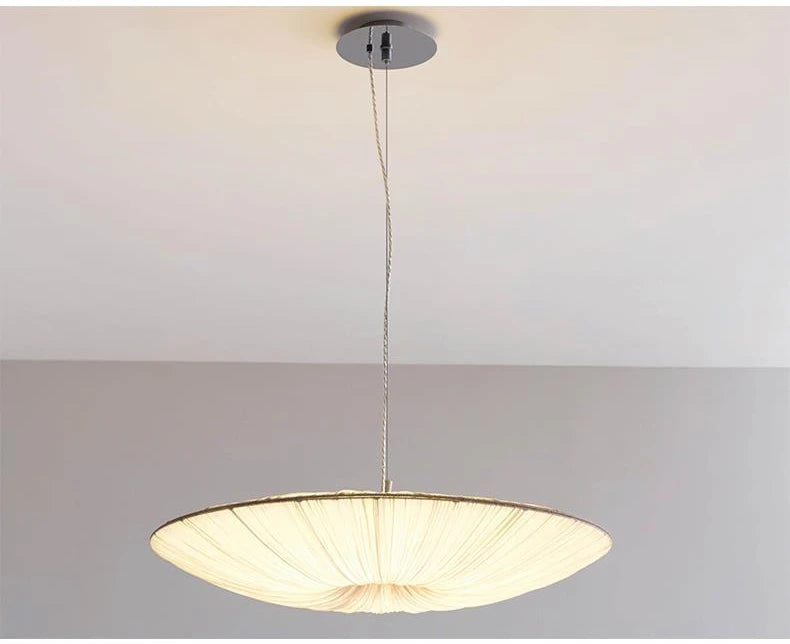 Wabi-Sabi Luxe Stoffen LED Plafondlamp – Minimalistische Rond Vliegende Schotel Hanglamp - hanglampen - gemonteerd