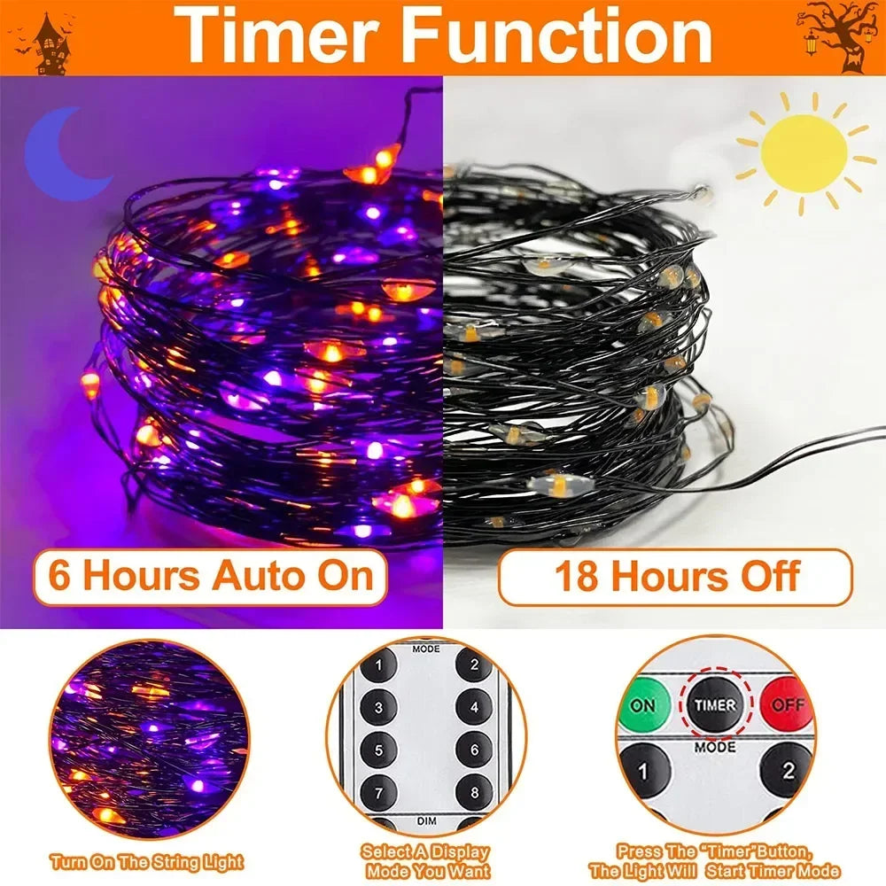 GLOWSPELL – Halloween LED Sfeerverlichting 100/200 LEDs met Zwarte Draad - buitenverlichting - sfeerbeeld