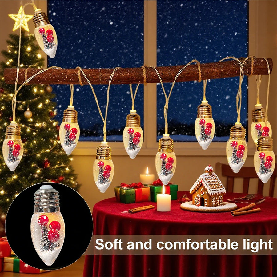 FrostGlobe LED Snow Globe Light String – With Christmas Tree & Red Berries