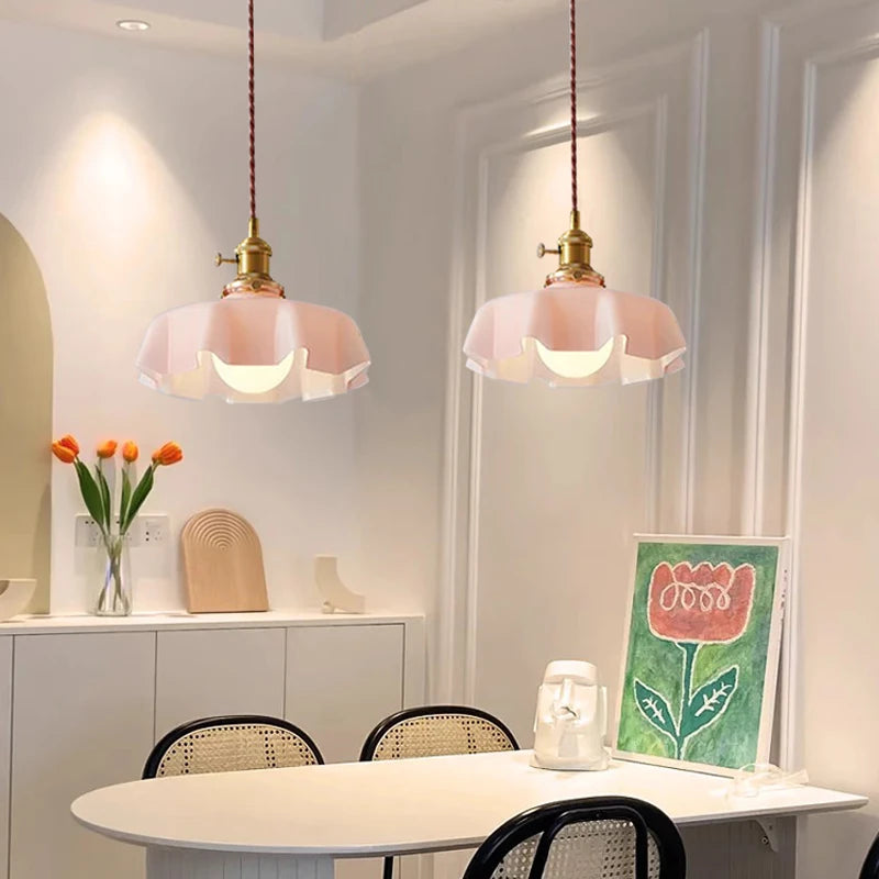 Nordic Bloom Glass Pendant – Minimalist Glass Pendant Lamp in Cream-Colored Flower Style