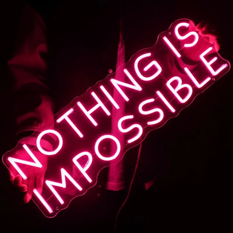 GlowInspire Aanpasbaar "NOTHING IS IMPOSSIBLE" Neon Bord - wandlamp - detail