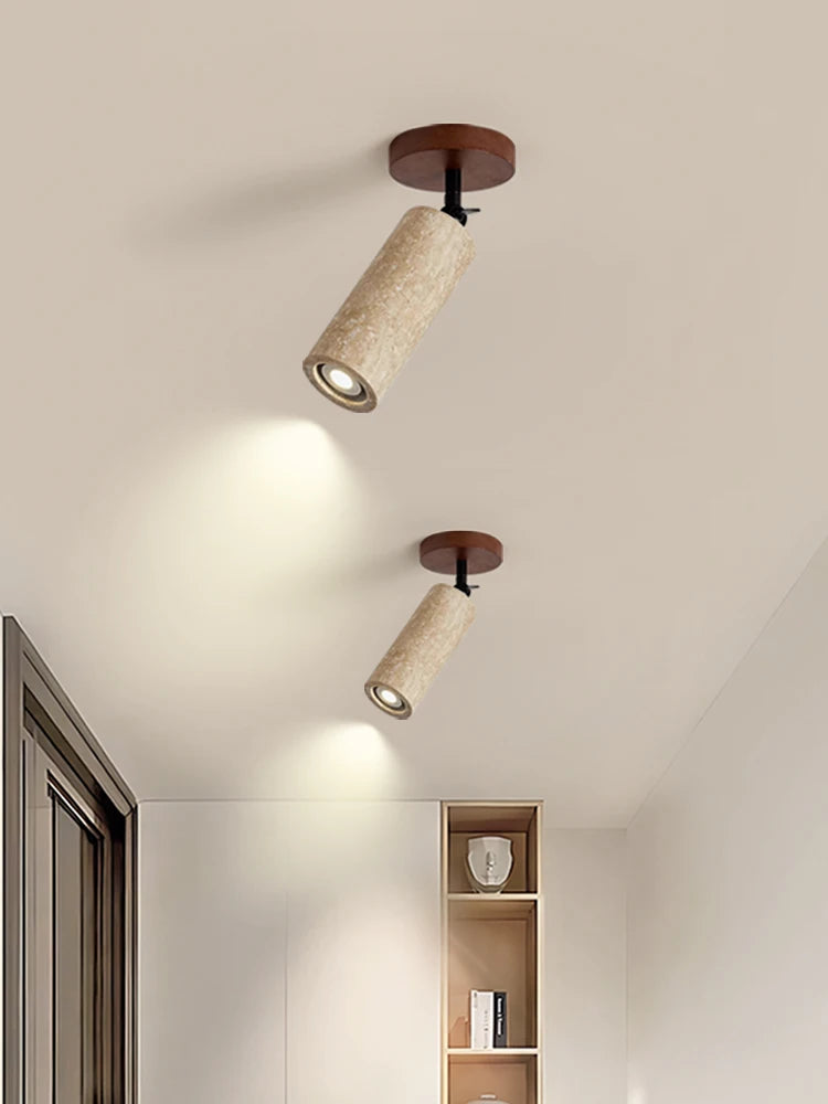 LumiSabi Travertin Natuursteen LED Plafondlamp – Moderne Wabi-Sabi Lamp - plafondlampen