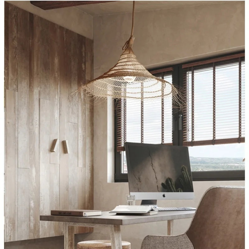 “RattanAura Wabi-Sabi Hanglamp” – Japanse LED Pendel Lamp met Ratten-Design - hanglampen - in de kamer