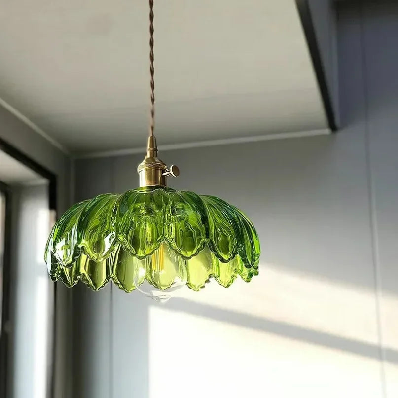 LumièrePetal Vintage Koperen Glas Hanglamp - plafondlamp