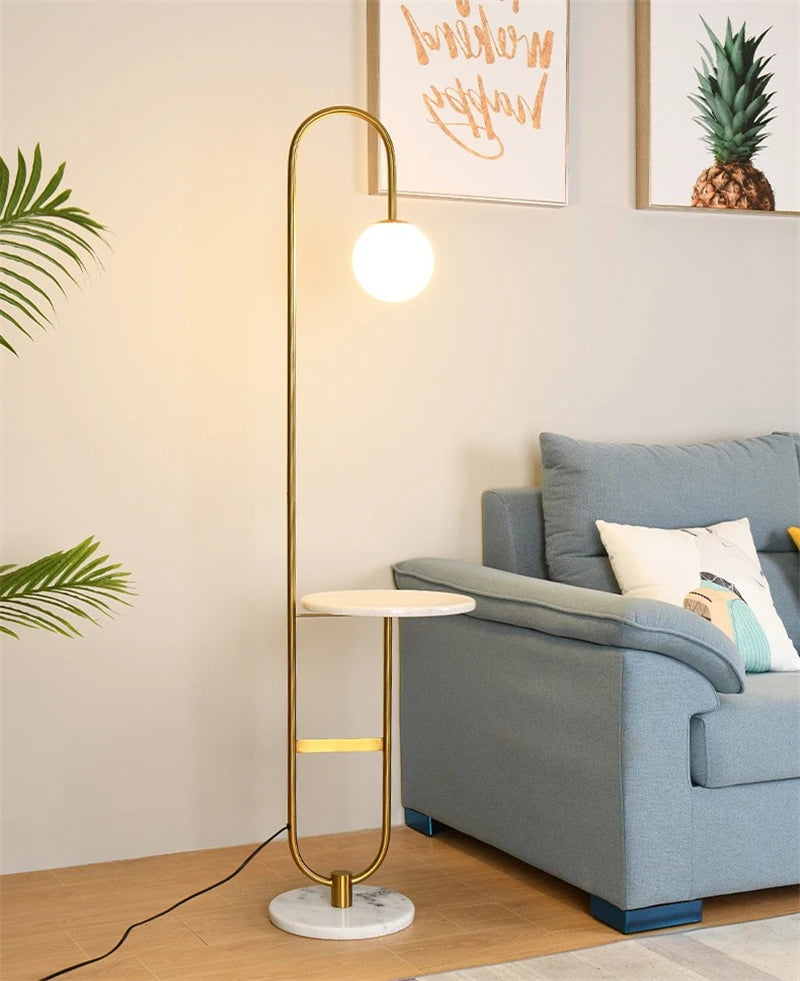 Nordic Luxe Vloerlamp met Marmeren Bijzettafel - vloerlamp - materiaaldetail