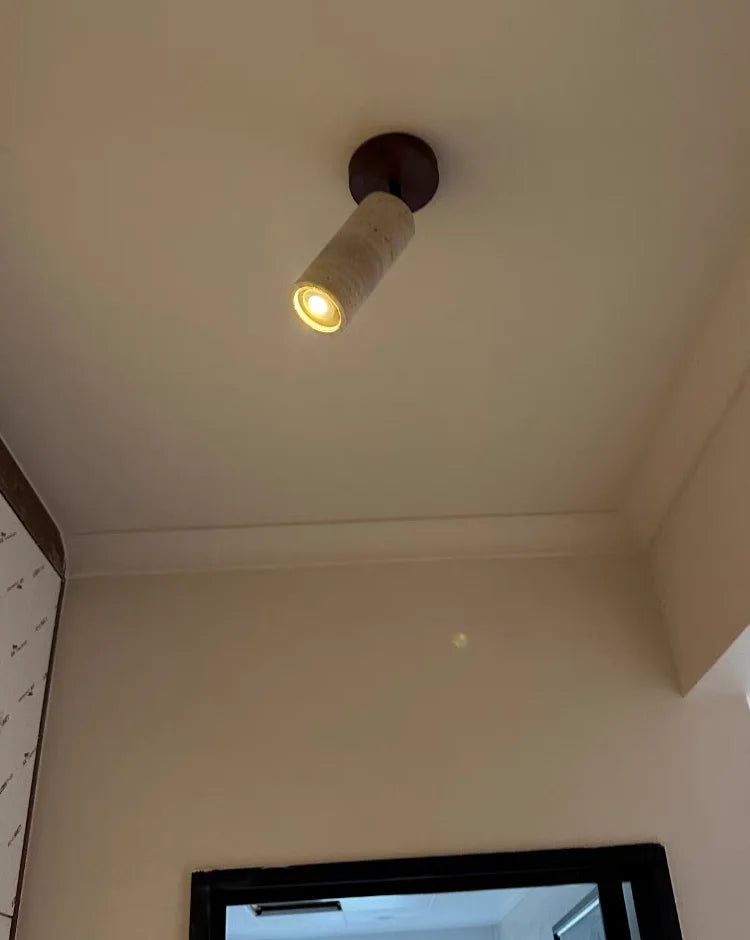 LumiSabi Travertin Natuursteen LED Plafondlamp – Moderne Wabi-Sabi Lamp - plafondlampen - gemonteerd