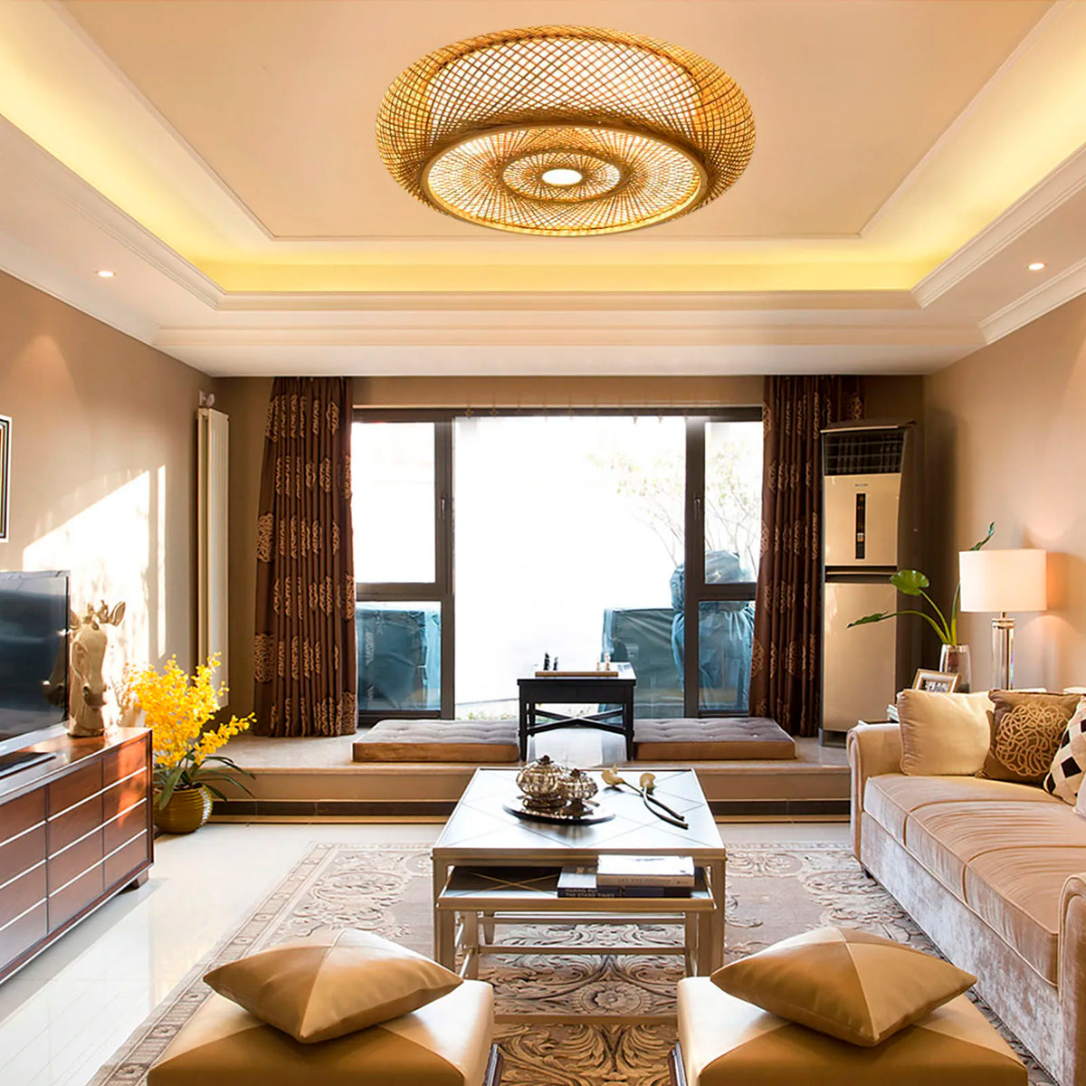 LumaBambu: Moderne Bamboe Plafondlamp Flush-Mount - plafondlamp - sfeerbeeld